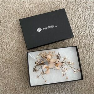 Mariell Gold and Light Pink Floral Hair Clip